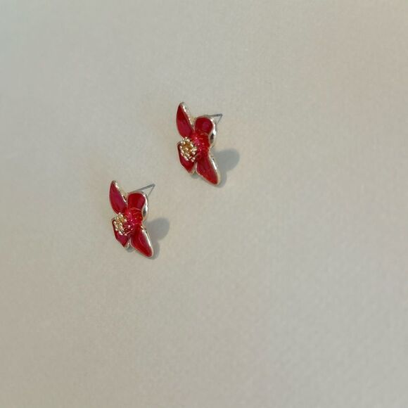 Red flower earrings M842 - Picture 3 of 4